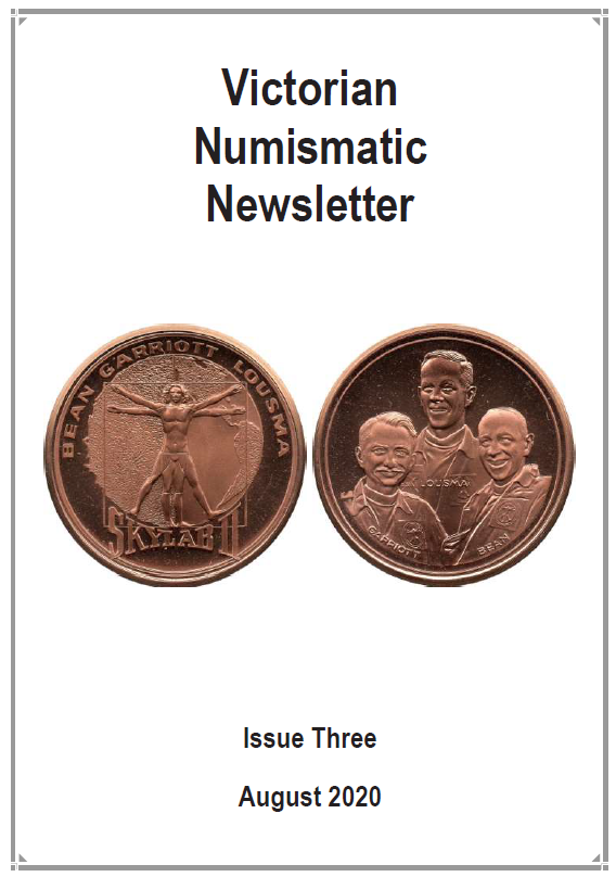 Cover of newsletter featuring obverse and reverse of a bronze commemorative medallion for the 2nd manned mission to Skylab 